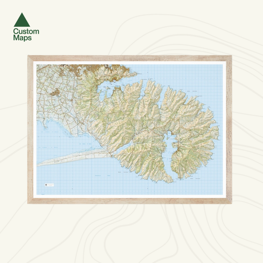 Framed topographic map of Bank's Peninsula