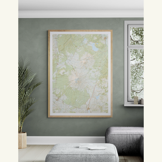 Framed map on a wall in a room of Mount Ruapehu & Tongariro