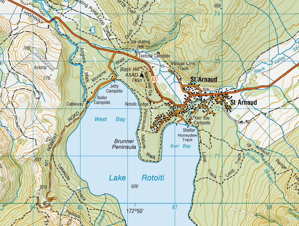 Nelson Lakes and St Arnaud Range Map Close Up