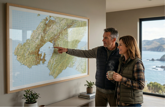 A giant wall map of Wellington hanging on a wall.