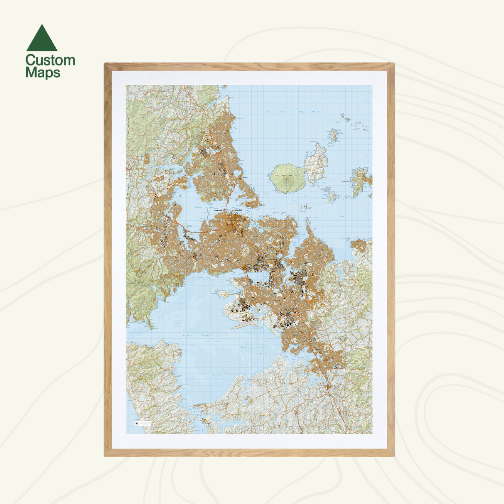 A framed map of Auckland