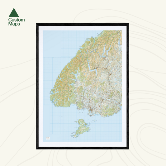 Framed map of Fiordland, Southland and Stewart Island