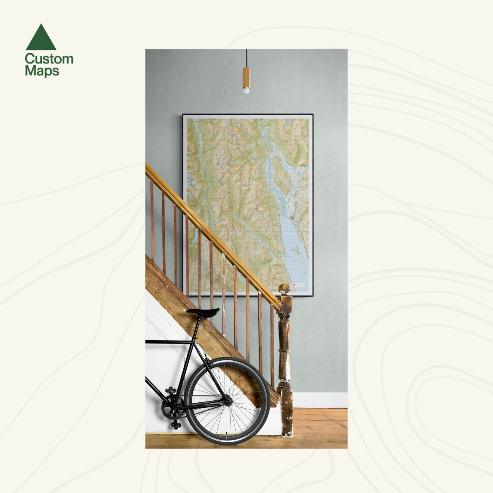 Framed map on the wall of the Routeburn