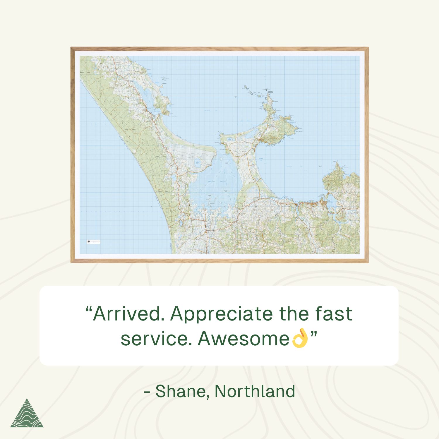 Map with a quote from Shane, Northland, about fast service