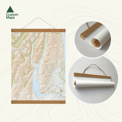 Map in wooden frame.