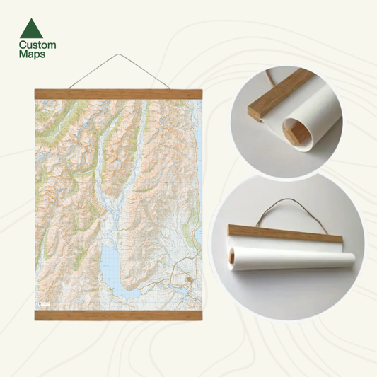 Map in wooden frame.
