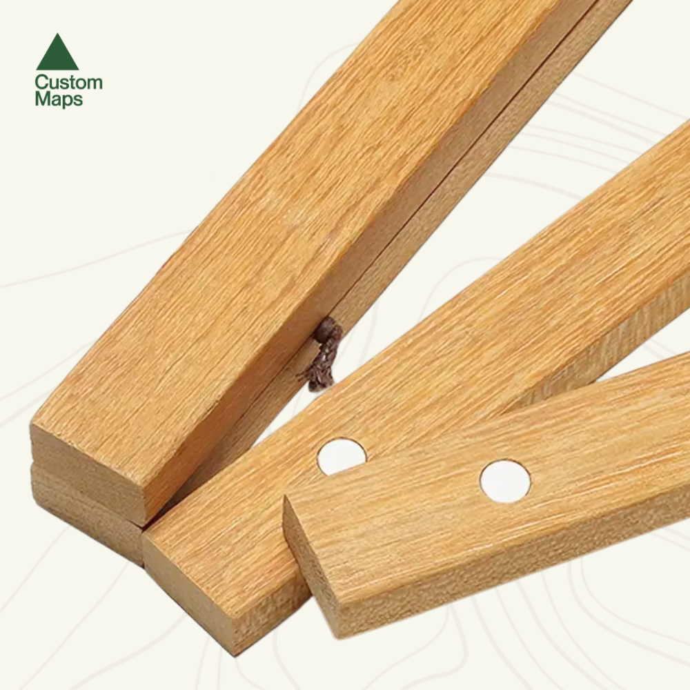 Two wooden strips of a map frame.