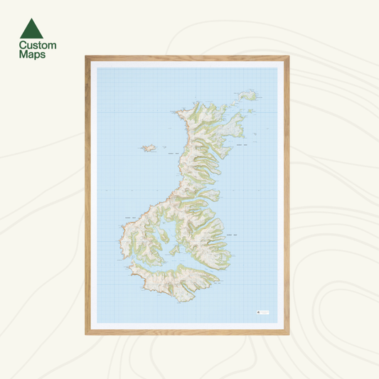 Topo map of the Auckland Islands, New Zealand.