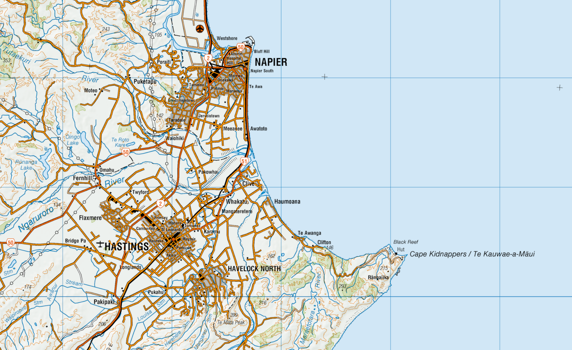 Close up of a map of the central North Island