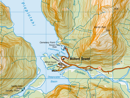 A close up of a Milford Sound and Darran Mountains Wall Map