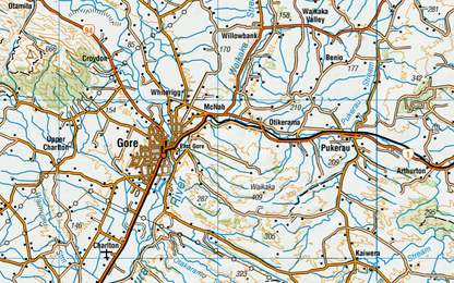 Topographic map of a Southland area