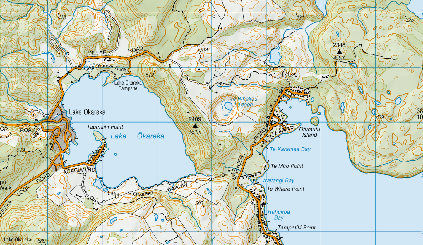 Close up of topographic map of Rotorua