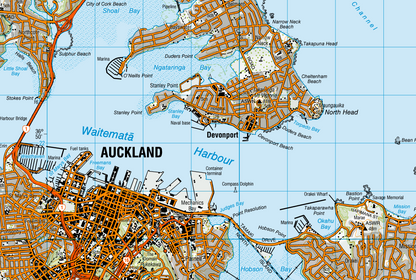 Map of Auckland with detailed road networks and geographical features