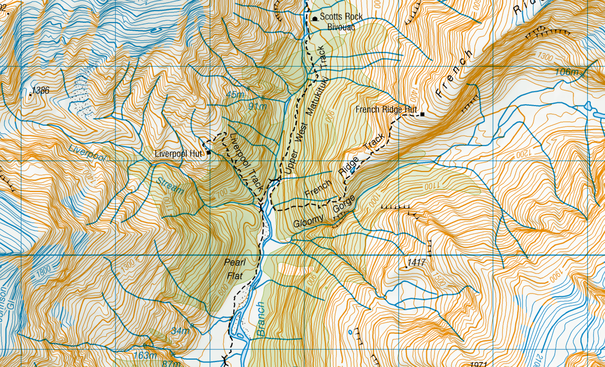 Topographic map close up