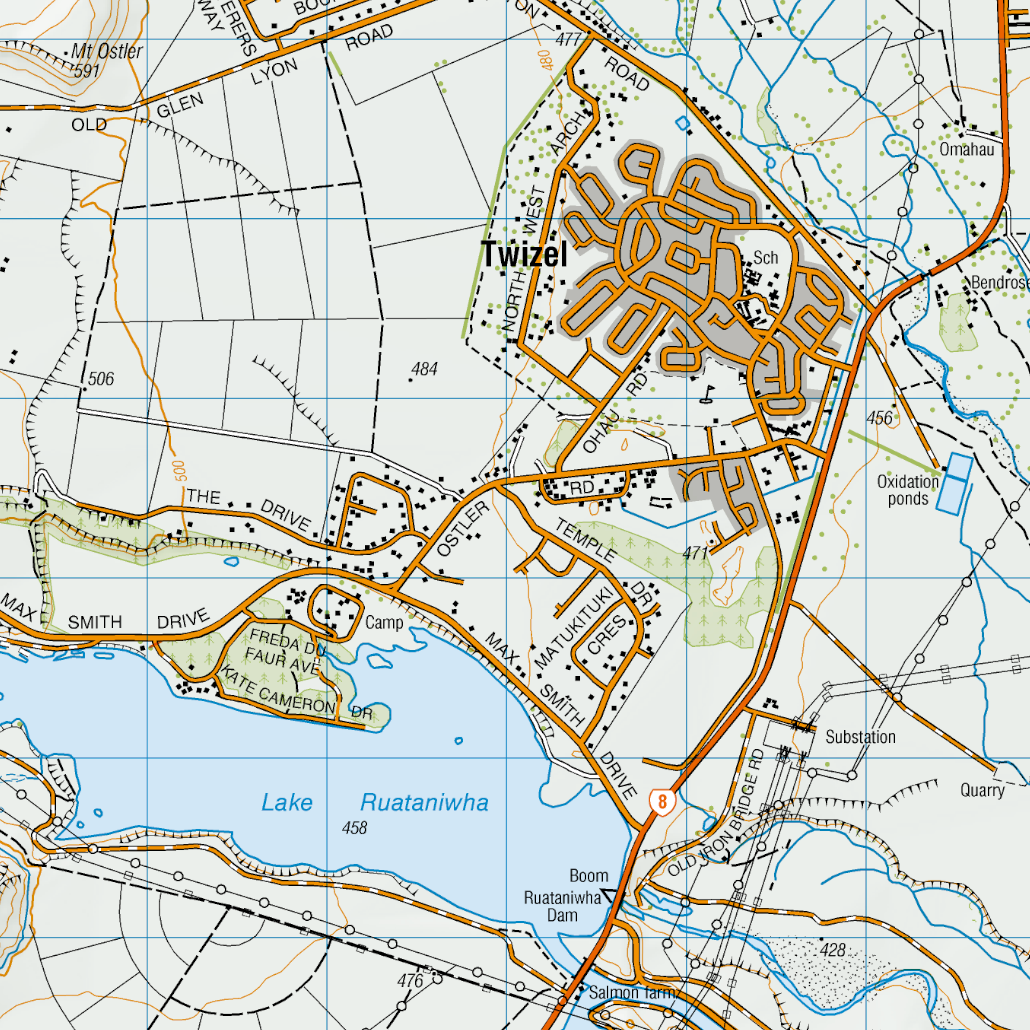Close up of Ohau and Twizel Map
