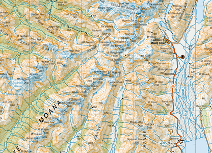 Topographic map of a mountainous region with labels and boundaries.