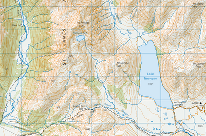Topographic map of a mountainous region with labeled features