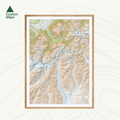 Giant framed wall map of the Godley Valley and Southern Alps