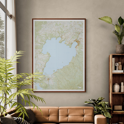 Modern living room with a large wall map