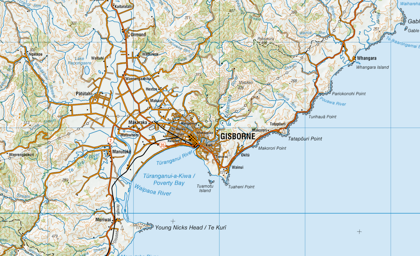 Map of North Island region with roads and geographical features