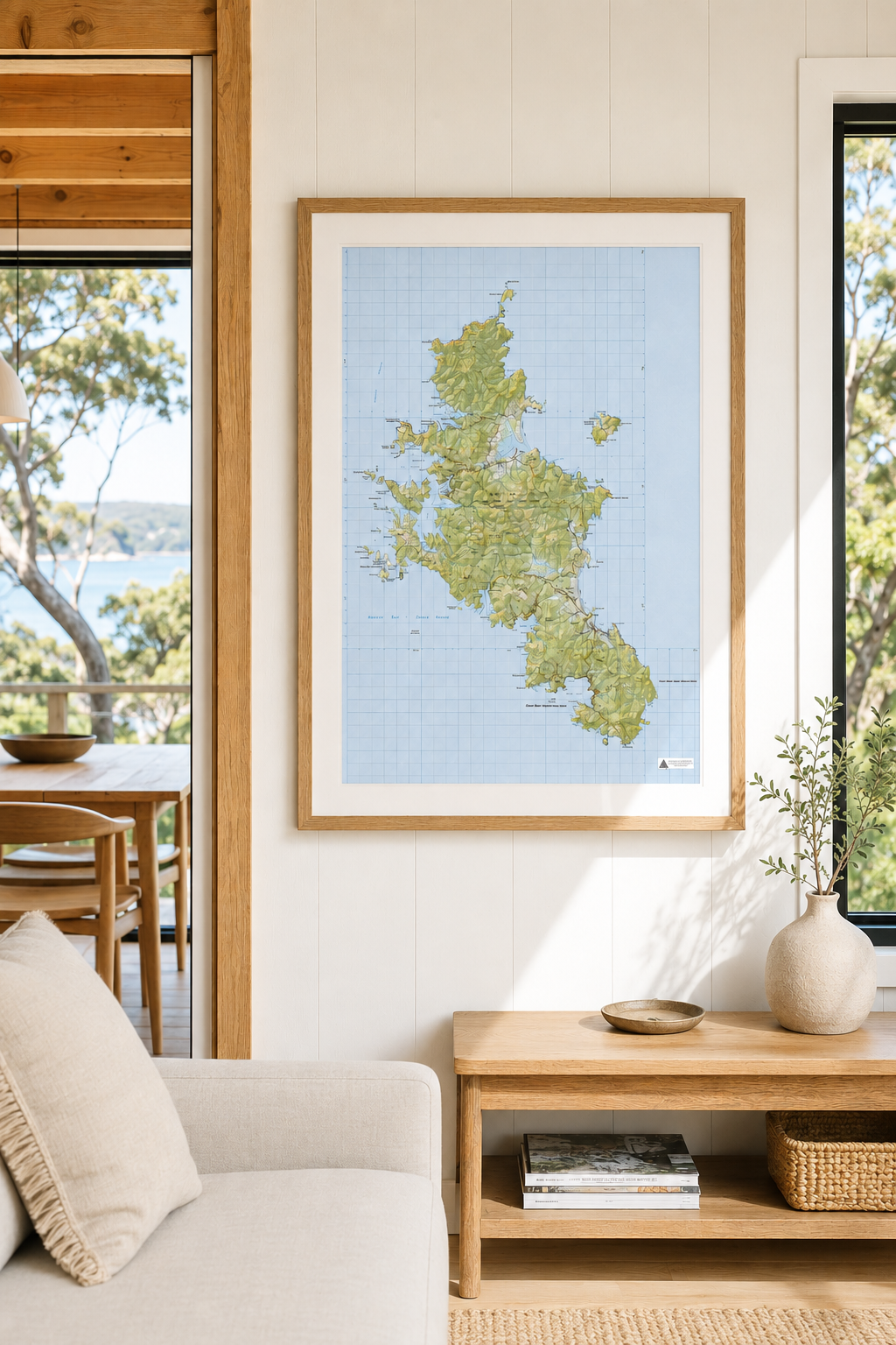 A framed art print of Great Barrier Island
