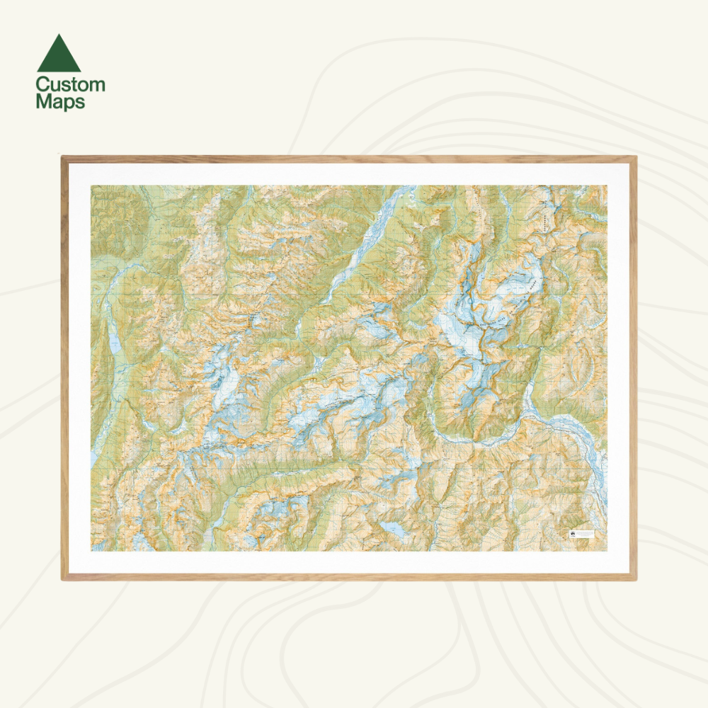 Framed topographic map of Mount Aspiring National Park