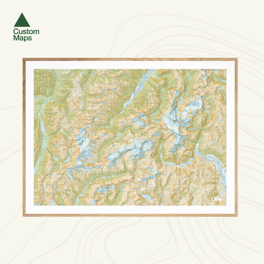 Framed topographic map of Mount Aspiring National Park