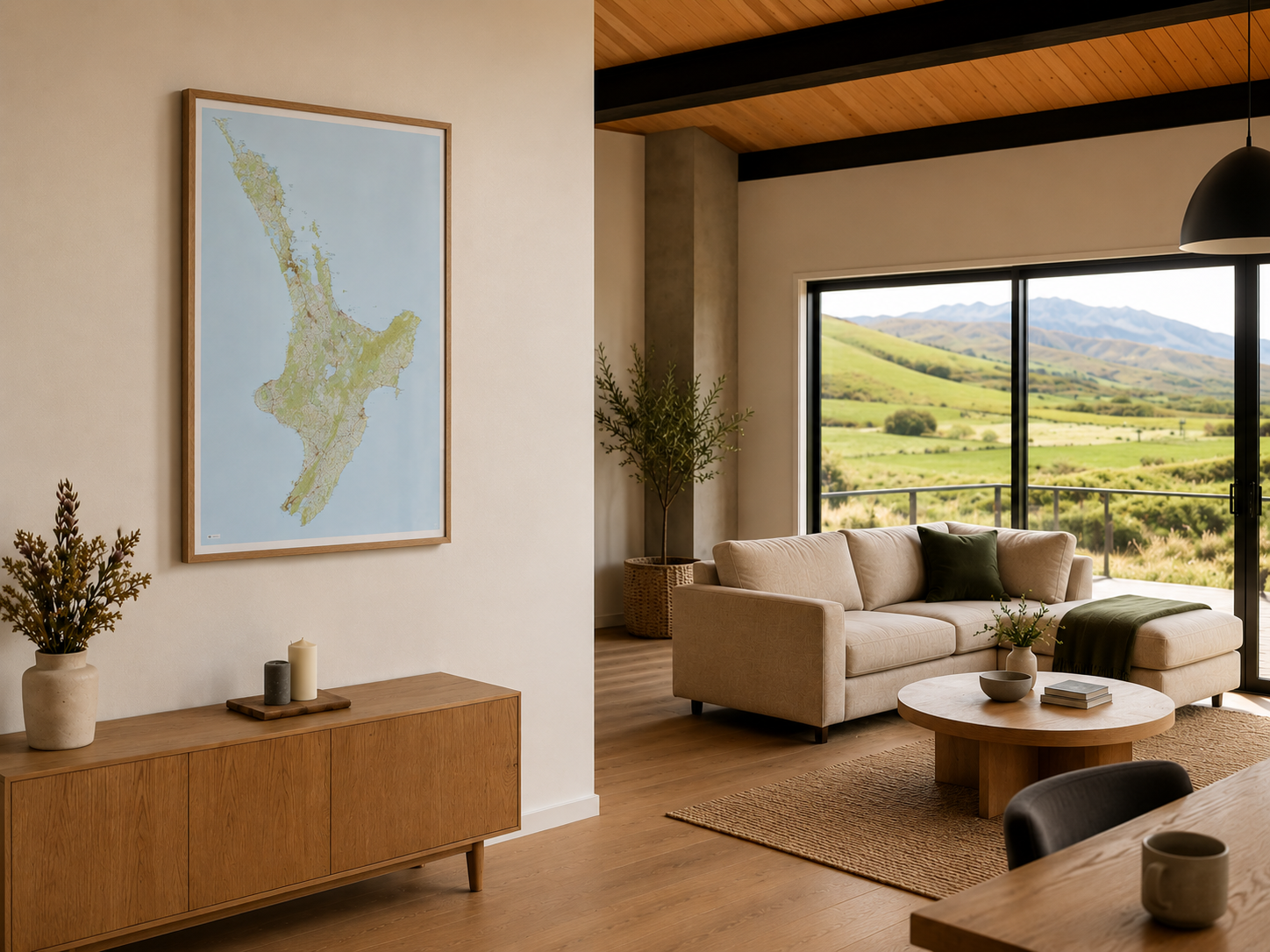 A map of the North Island of New Zealand, on a wall.