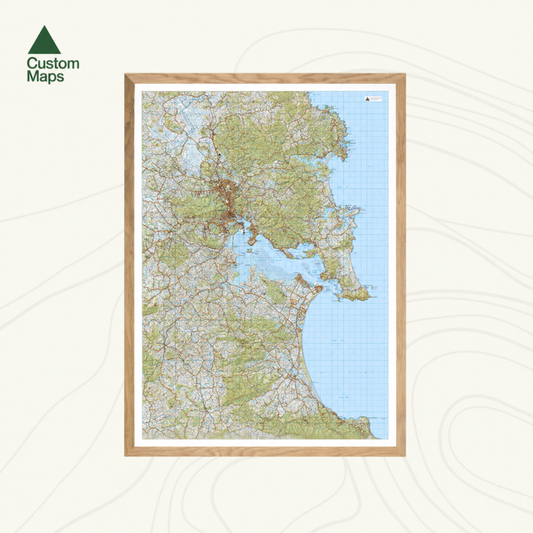 A framed topographical map print of Whangārei