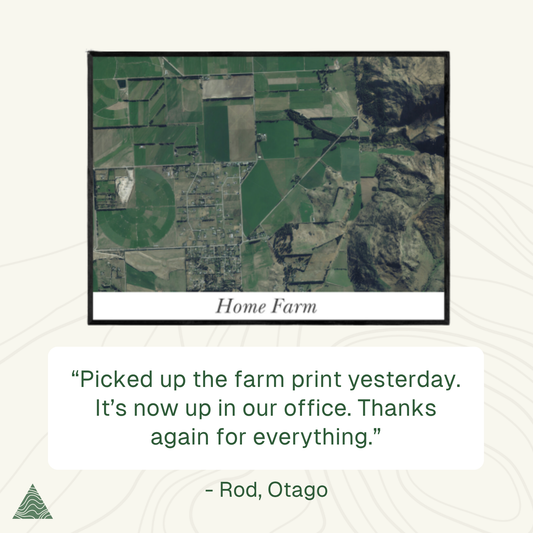 Aerial map of a farm with customer review