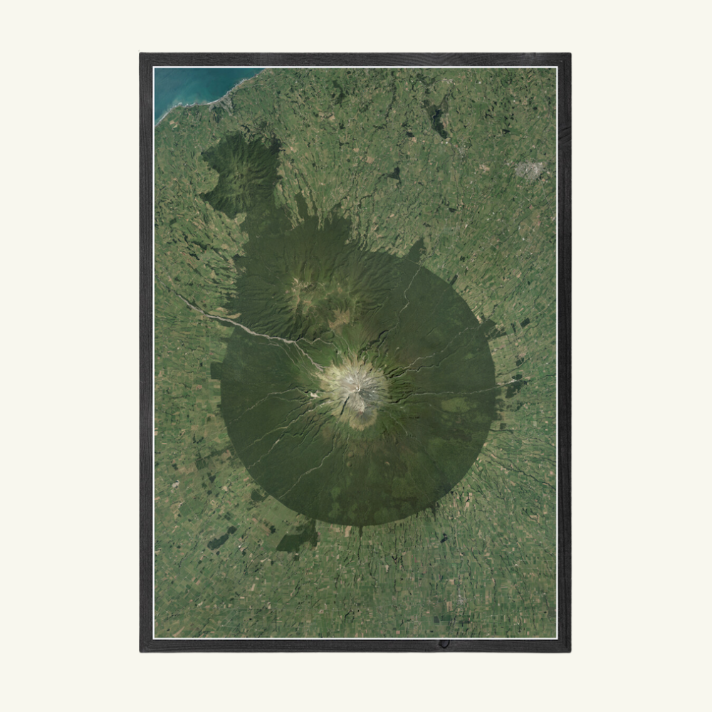 Aerial image of Taranaki with a black frame.