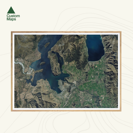 Aerial art print of Wanaka and Hawea