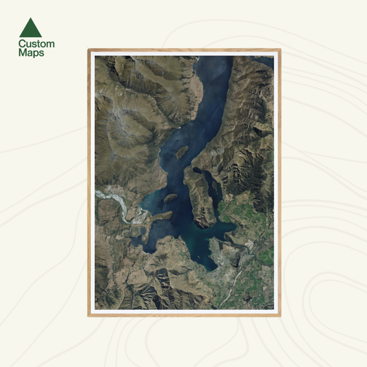 Framed aerial art print of Wanaka